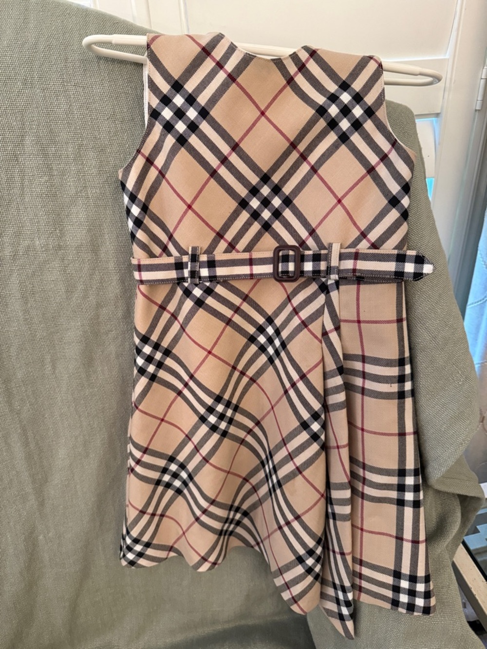 Burberry Beige Plaid Wool Blend Dress with Signature Check